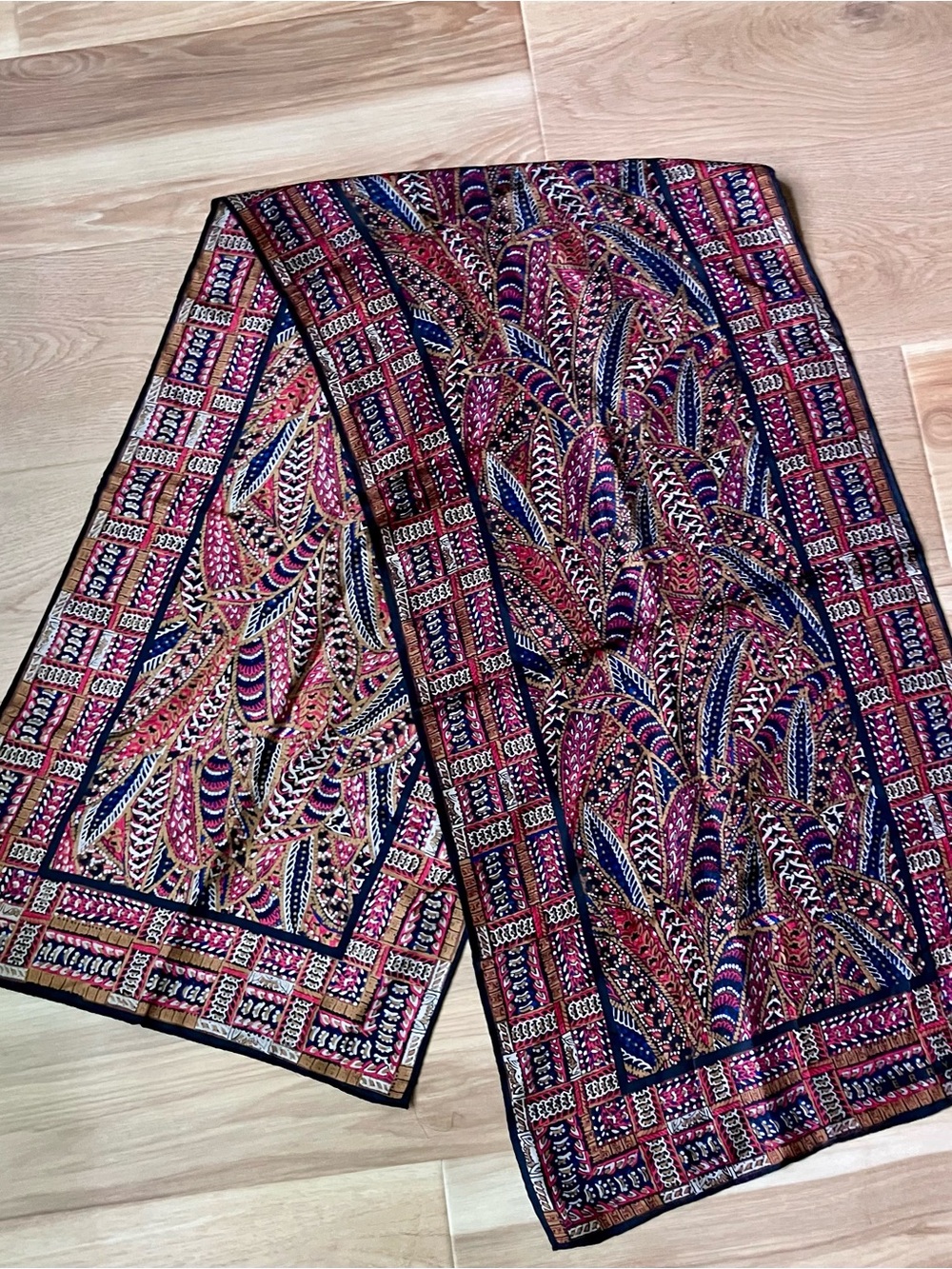 Vintage 100% Silk Perry Ellis Floral Geometric long scarf